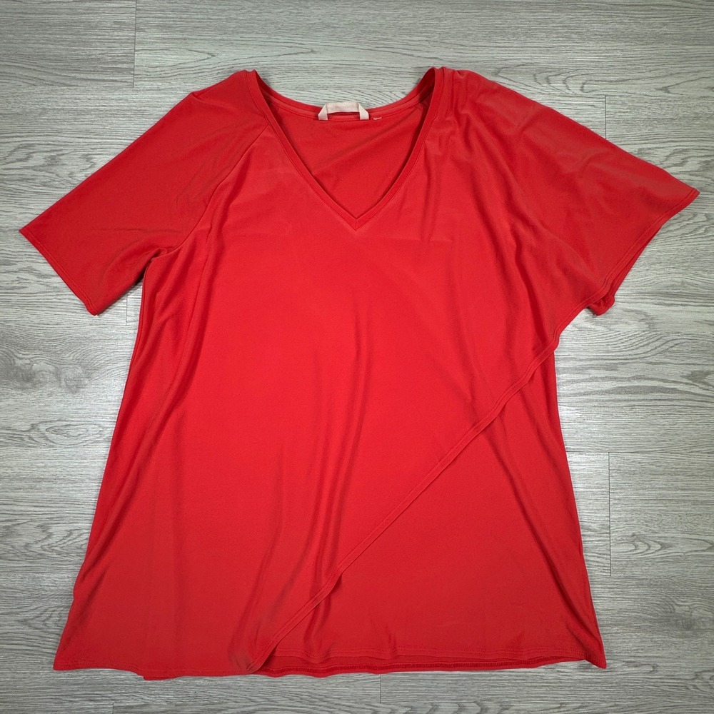 Soft Surroundings Women Top Coral Red L/XL Asymmetrical Draped V-Neck